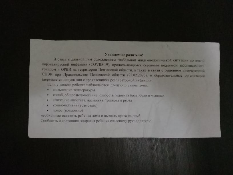 Пензенским школьникам раздали памятки по короновирусу