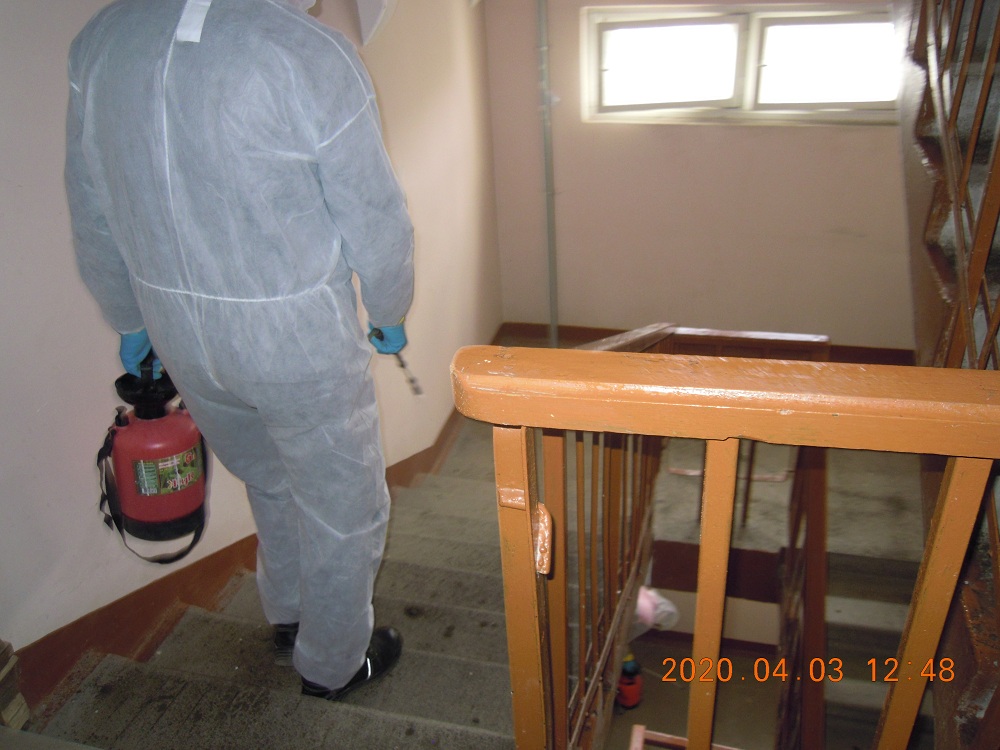 Управляющая компания «Надежда-6» продолжает санобработку подъездов