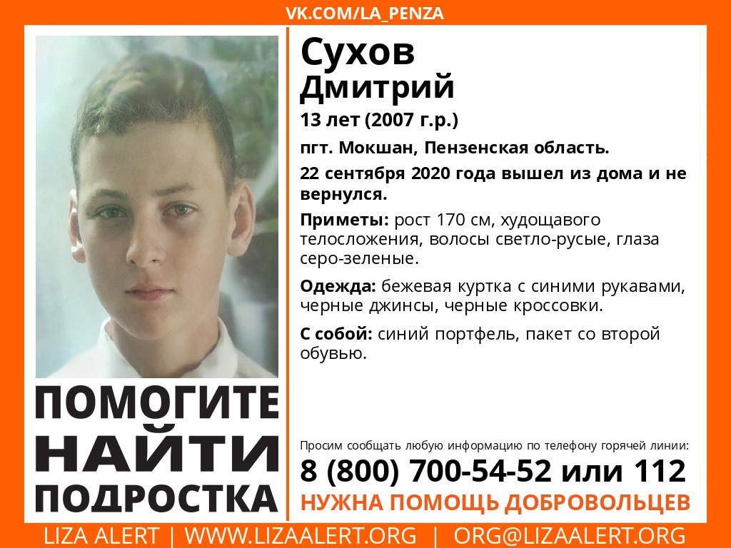 В Пензенской области пропал 13-летний мальчик