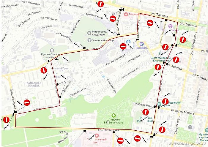 Пензенским автолюбителям сообщили о временном перекрытии улиц