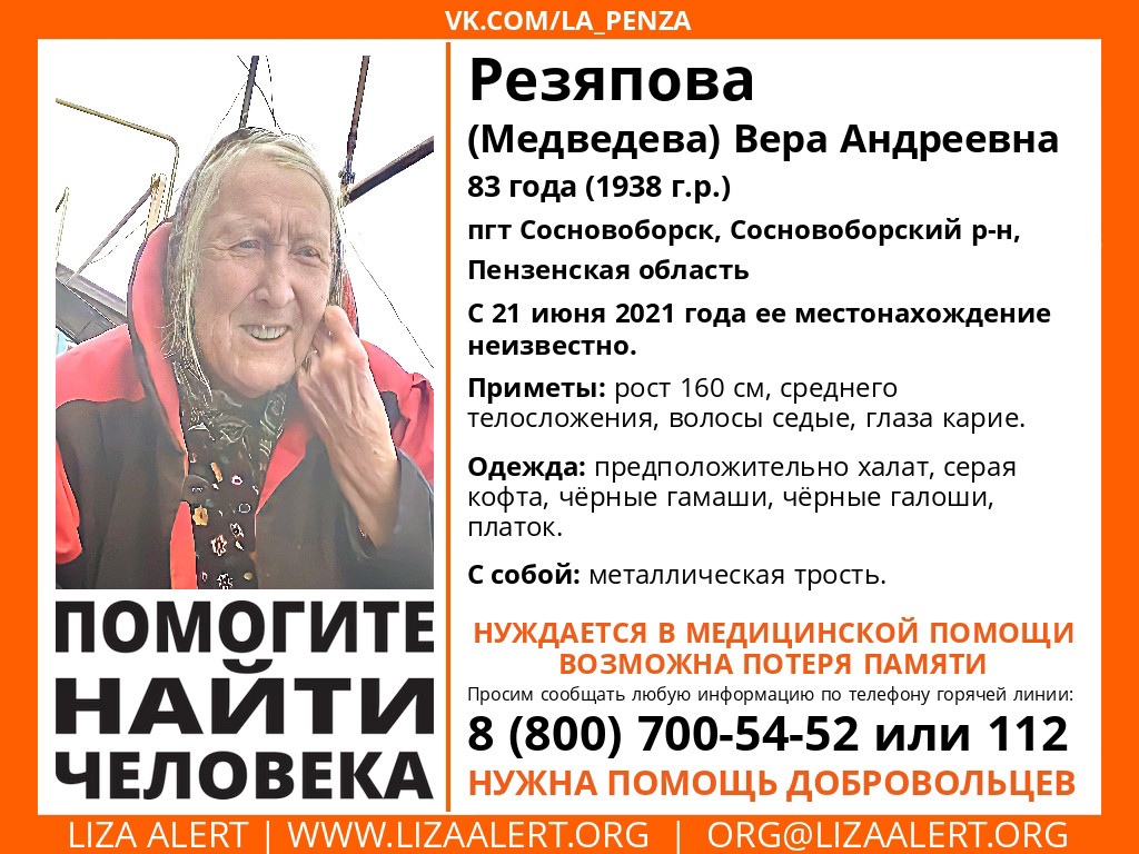 Пензенцев просят помочь в поиске жительницы Сосновоборского района