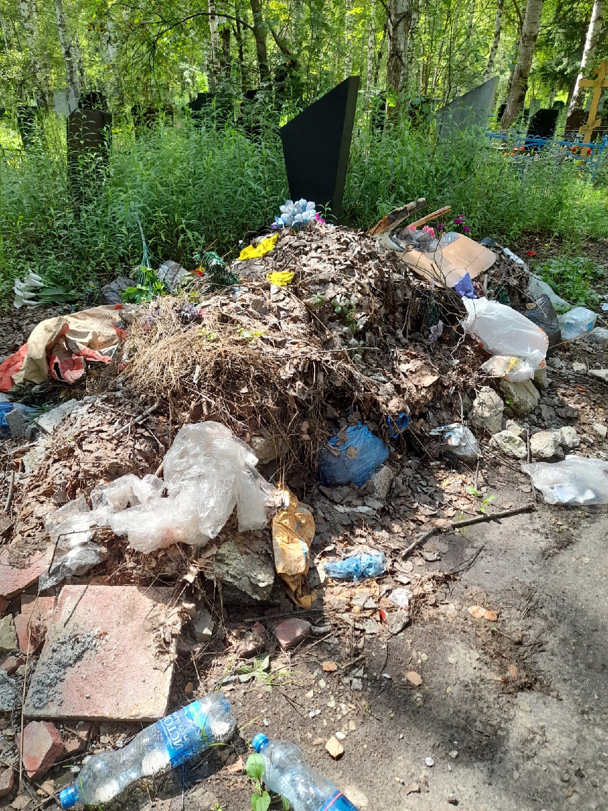 В Пензе на Восточном кладбище могилы забросали мусором