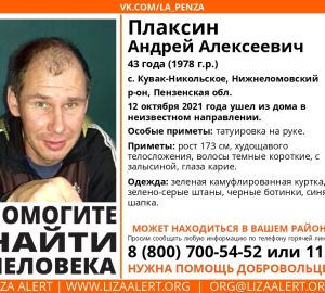 В Нижнеломовском районе пропал мужчина с татуировкой на руке