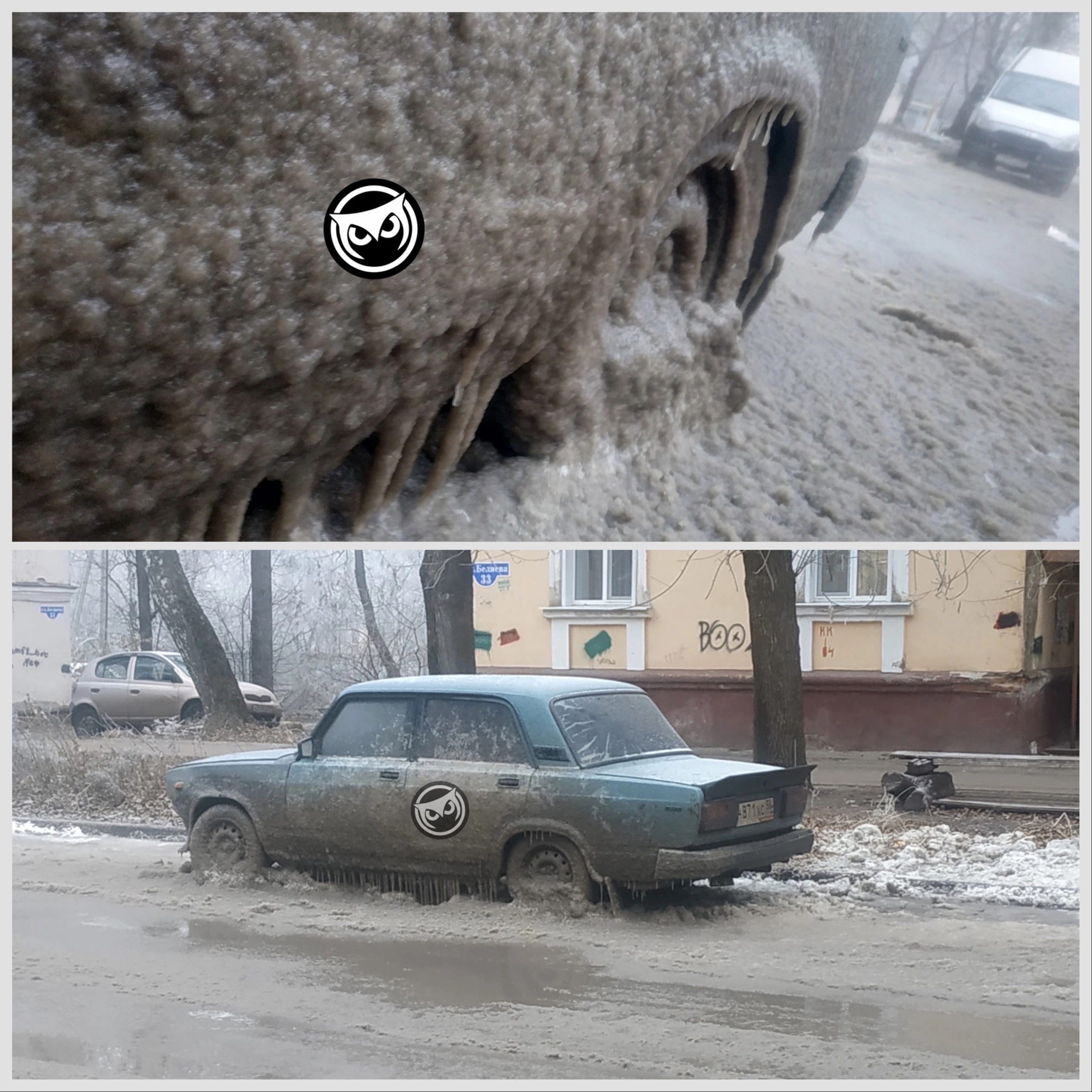 В Пензе на улице Циолковского машина вмерзла в дорогу