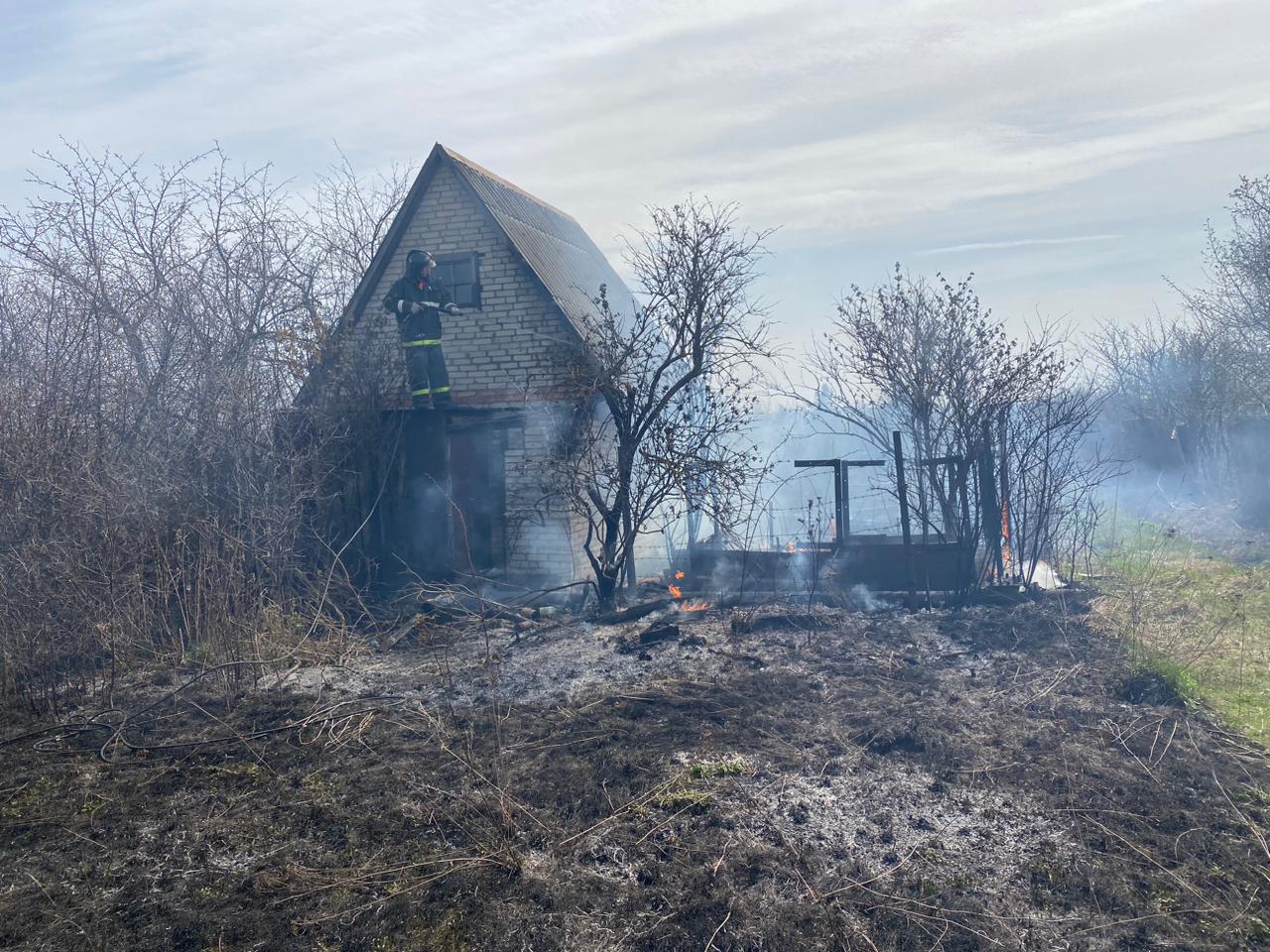 В Пензенском районе огонь охватил сухую траву и строения в дачном массиве