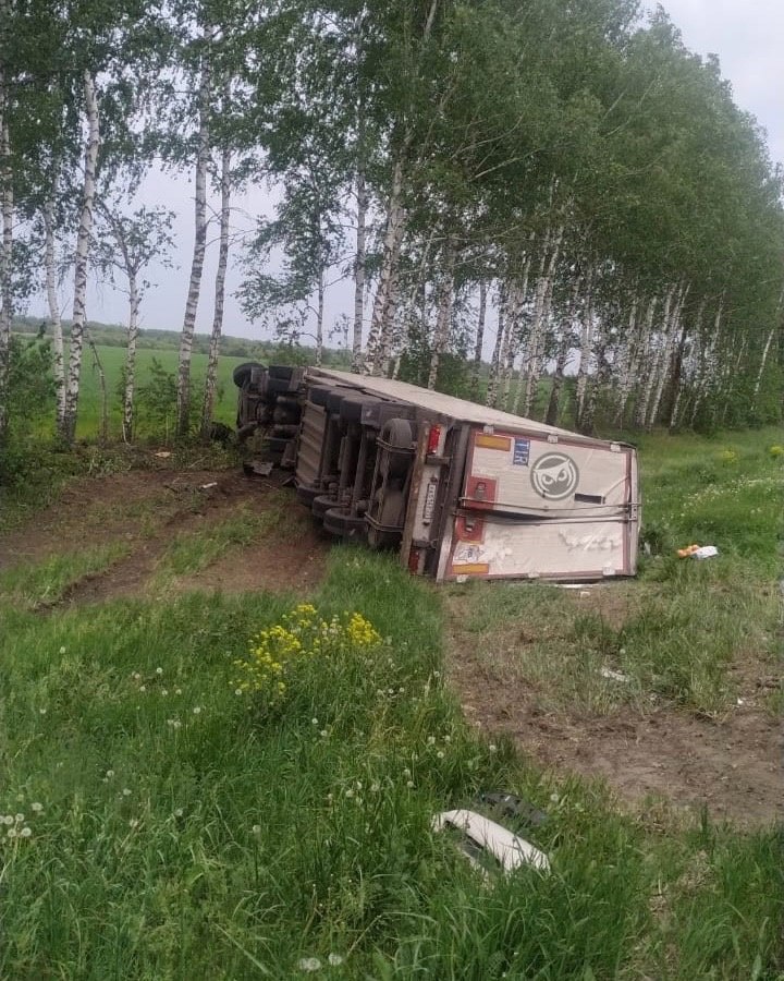 В Кузнецком районе улетела с дороги и перевернулась фура