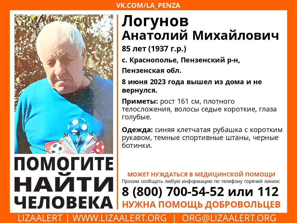В Пензенском районе продолжают поиски 85-летнего Анатолия Логунова