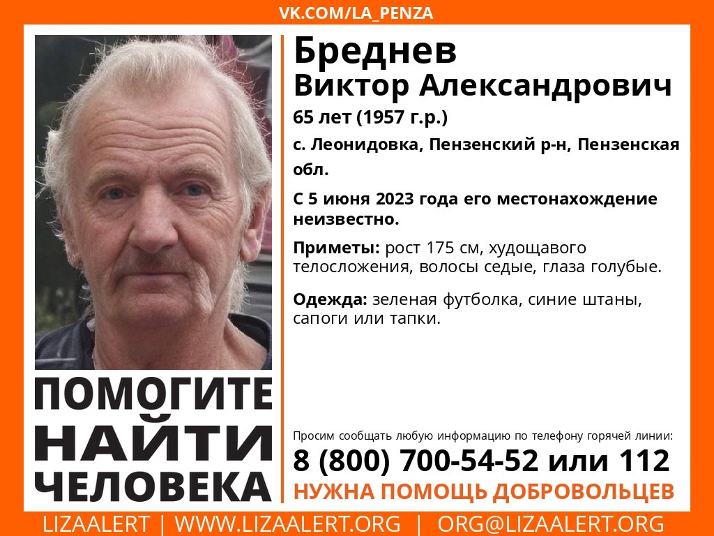 В Пензенском районе пропал 65-летний пенсионер в зеленой футболке