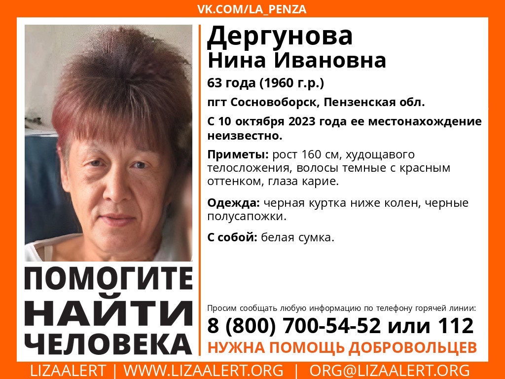В Пензенской области с 10 октября не могут найти женщину с белой сумкой