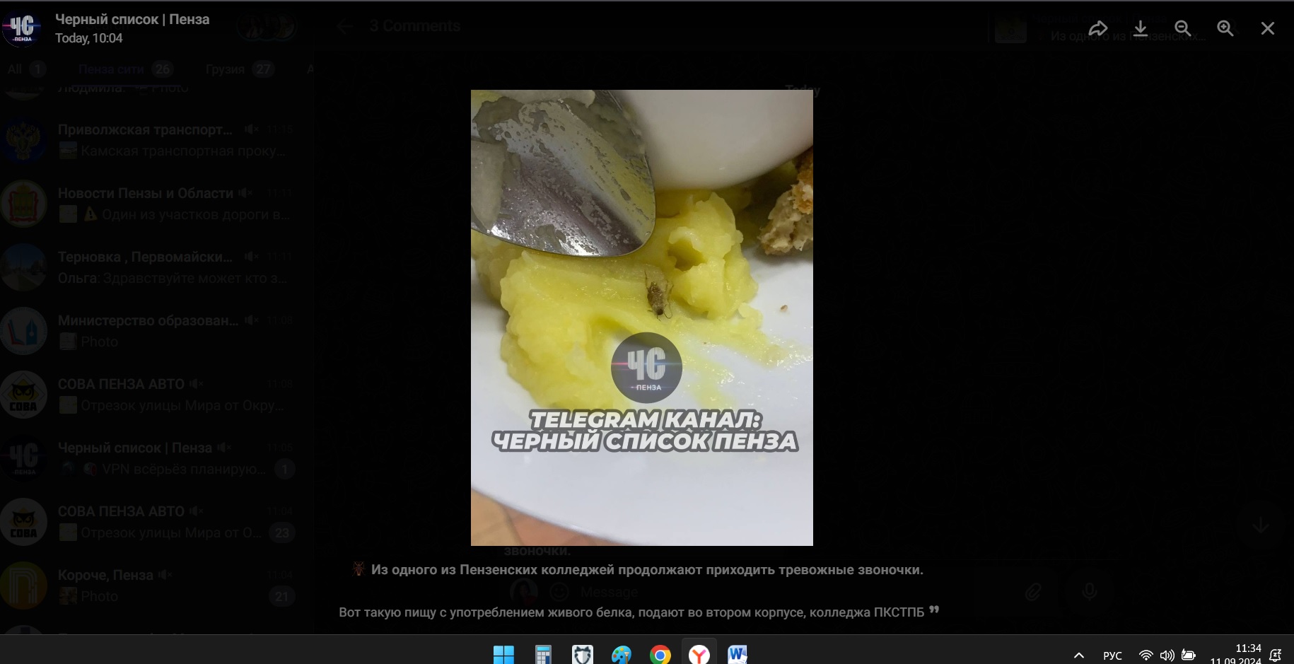 В Пензе учащиеся колледжа засыпали соцсеть жалобами на еду с тараканами