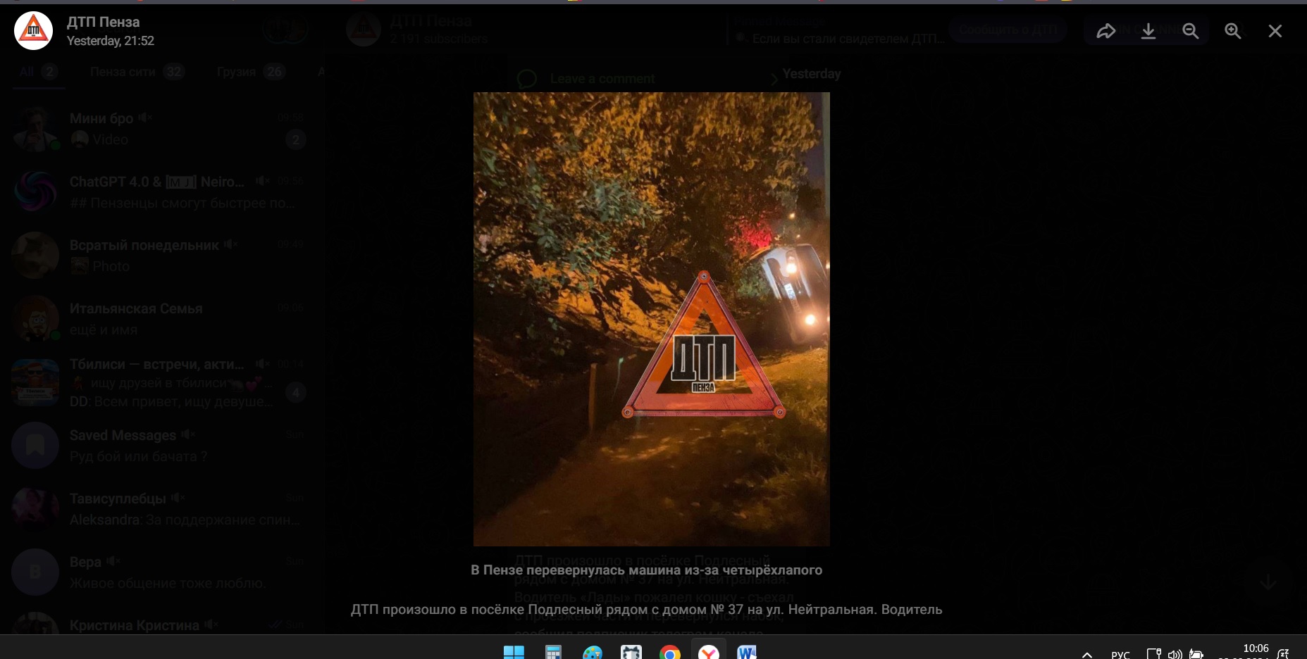 В Бессоновском районе машина перевернулась, пока водитель спасал кошку