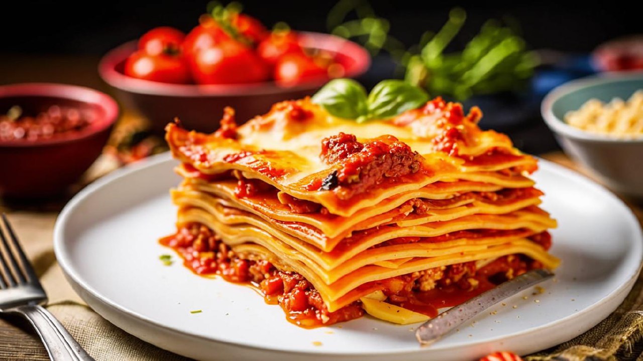 Ароматная лазанья с соусом Бешамель и Болоньезе