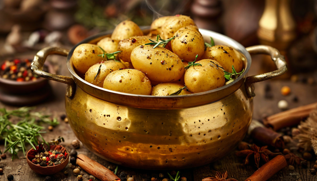 Золотистая картошка с ароматными специями и зеленью