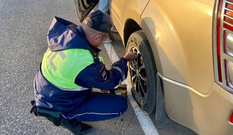 В Мокшанском районе ГАИ помогли автоледи поменять спустившееся колесо