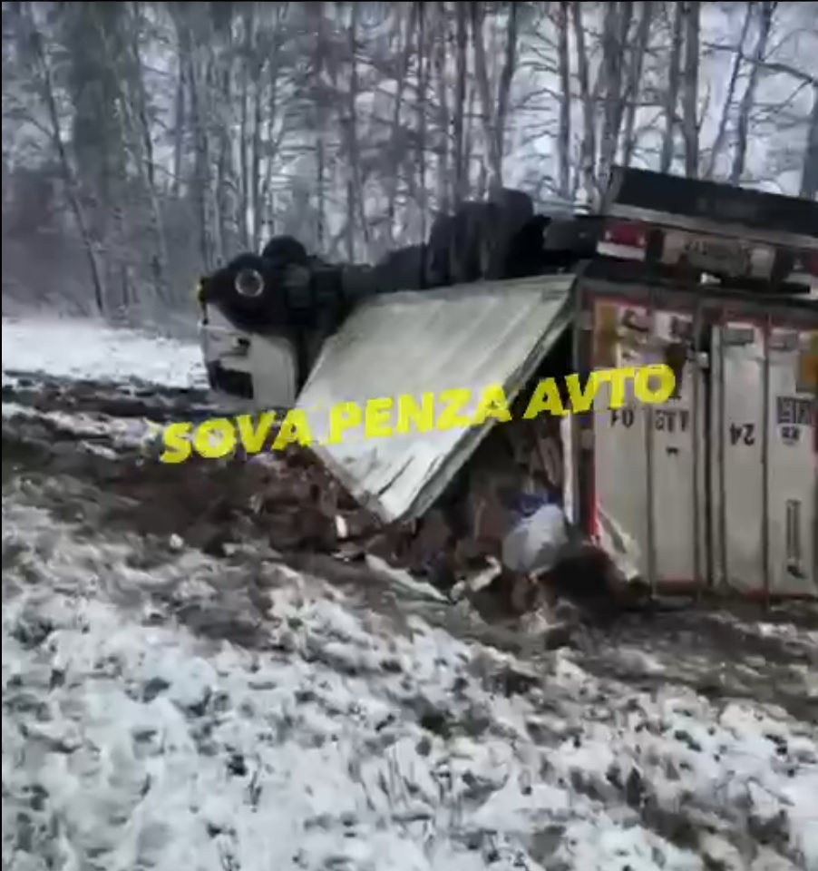 В Нижнеломовском районе фура улетела с дороги и потеряла свой груз