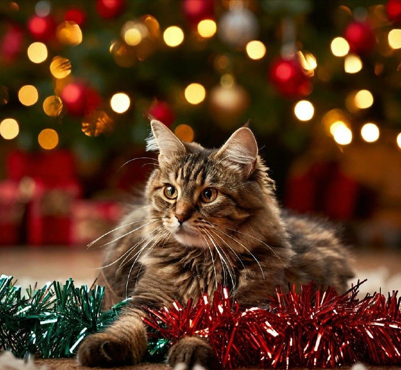 Новогодний дождь: блестящая опасность для вашего кота