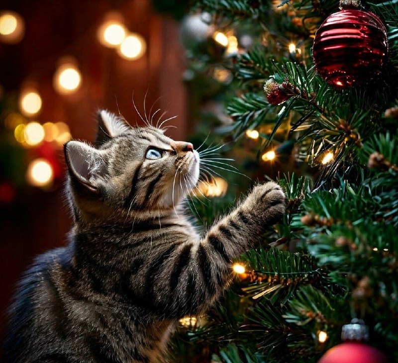Почему кот роняет новогоднюю ёлку, и как с этим бороться