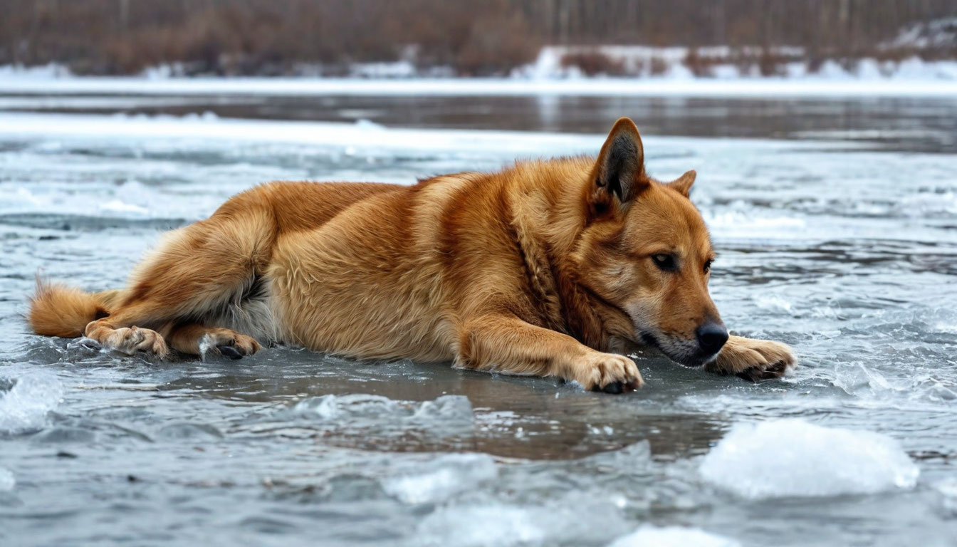 Пензенские спасатели бросились в ледяную воду, чтобы вытащить на берег собаку
