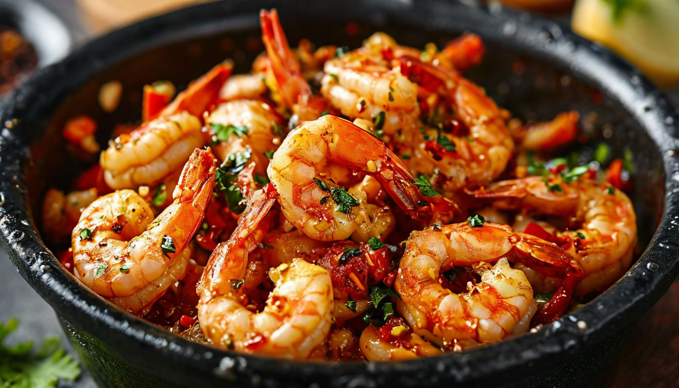 Креветки с чесноком и чили за 5 минут