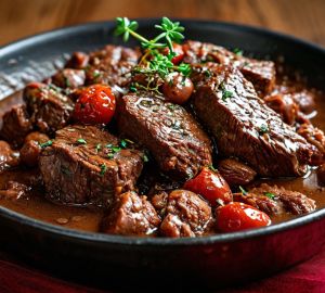 Нежная говядина по-бургундски в винном соусе