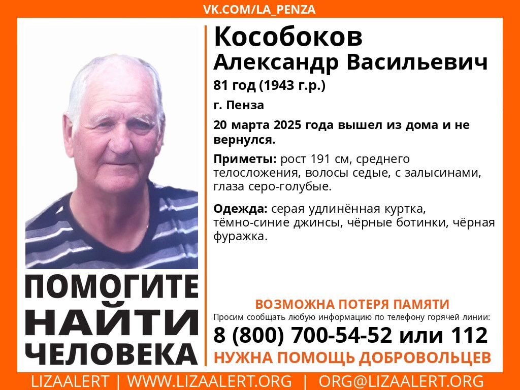 В Пензе начали поиски 81-летнего пенсионера с потерей памяти