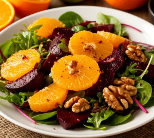 Салат с печёной свёклой, апельсином и грецкими орехами