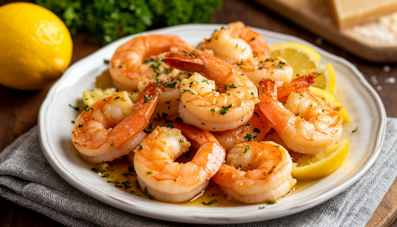 Креветки с чесноком, лимоном и пармезаном