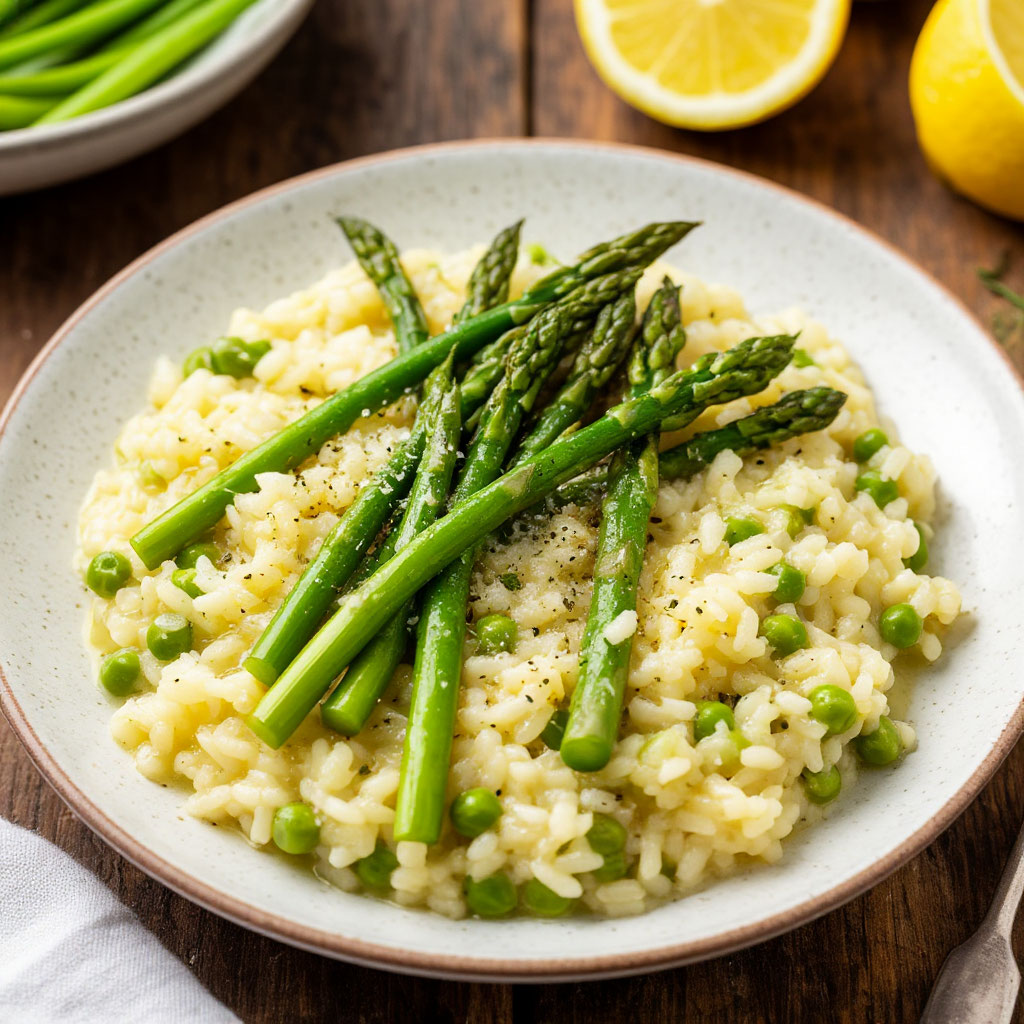 Весеннее ризотто со свежей спаржей и лимоном