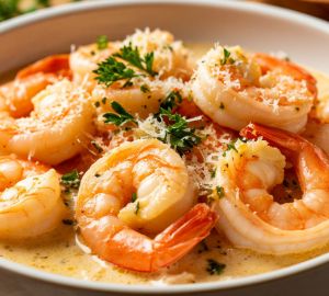 Креветки в сливочно-чесночном соусе с пармезаном