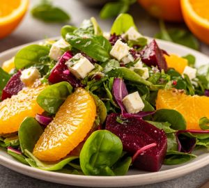 Весенний салат с молодой свеклой, фетой и апельсином