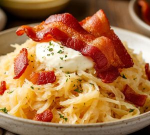 Молодая капуста с кремом из пармезана и хрустящим беконом