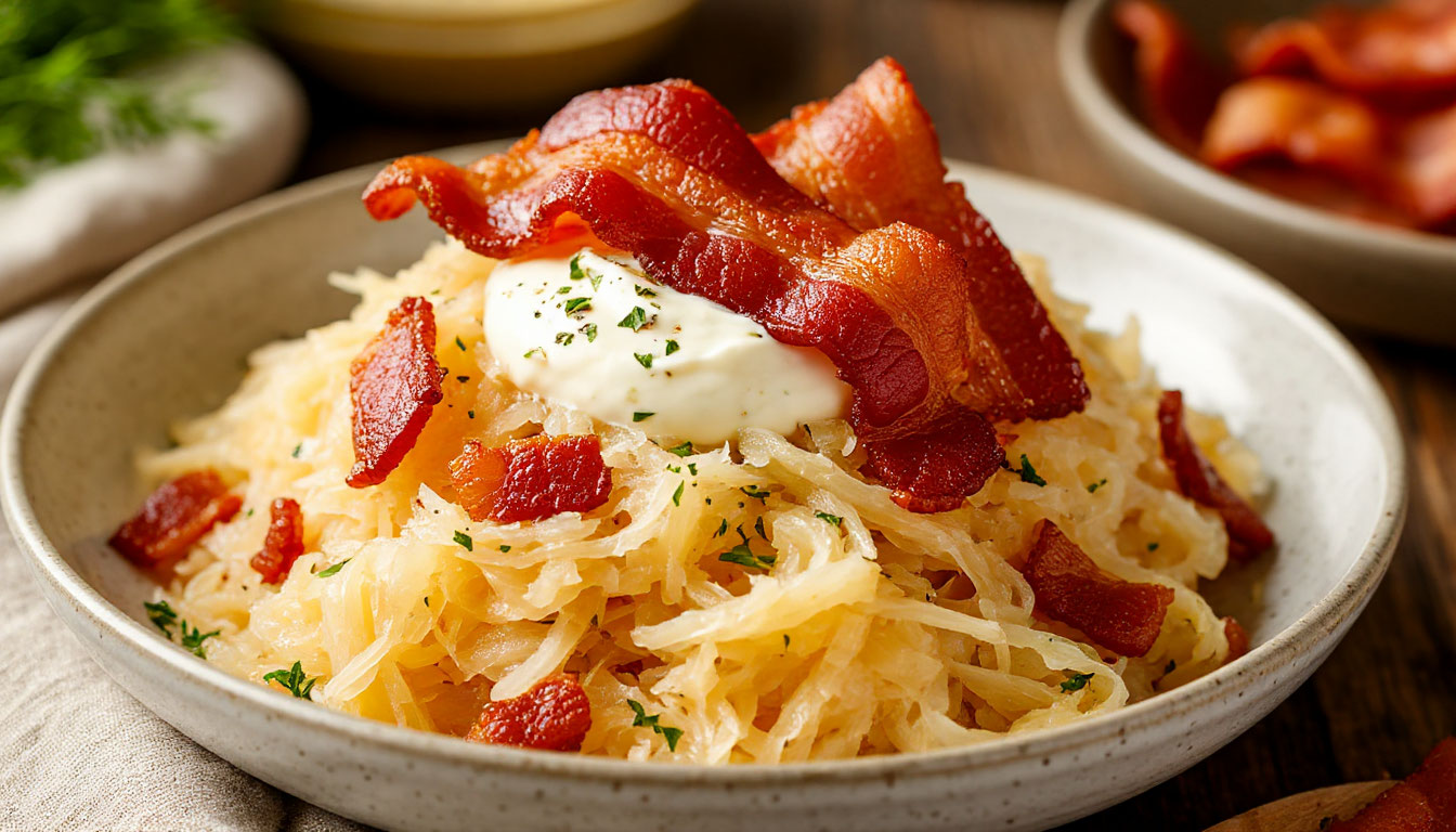 Молодая капуста с кремом из пармезана и хрустящим беконом