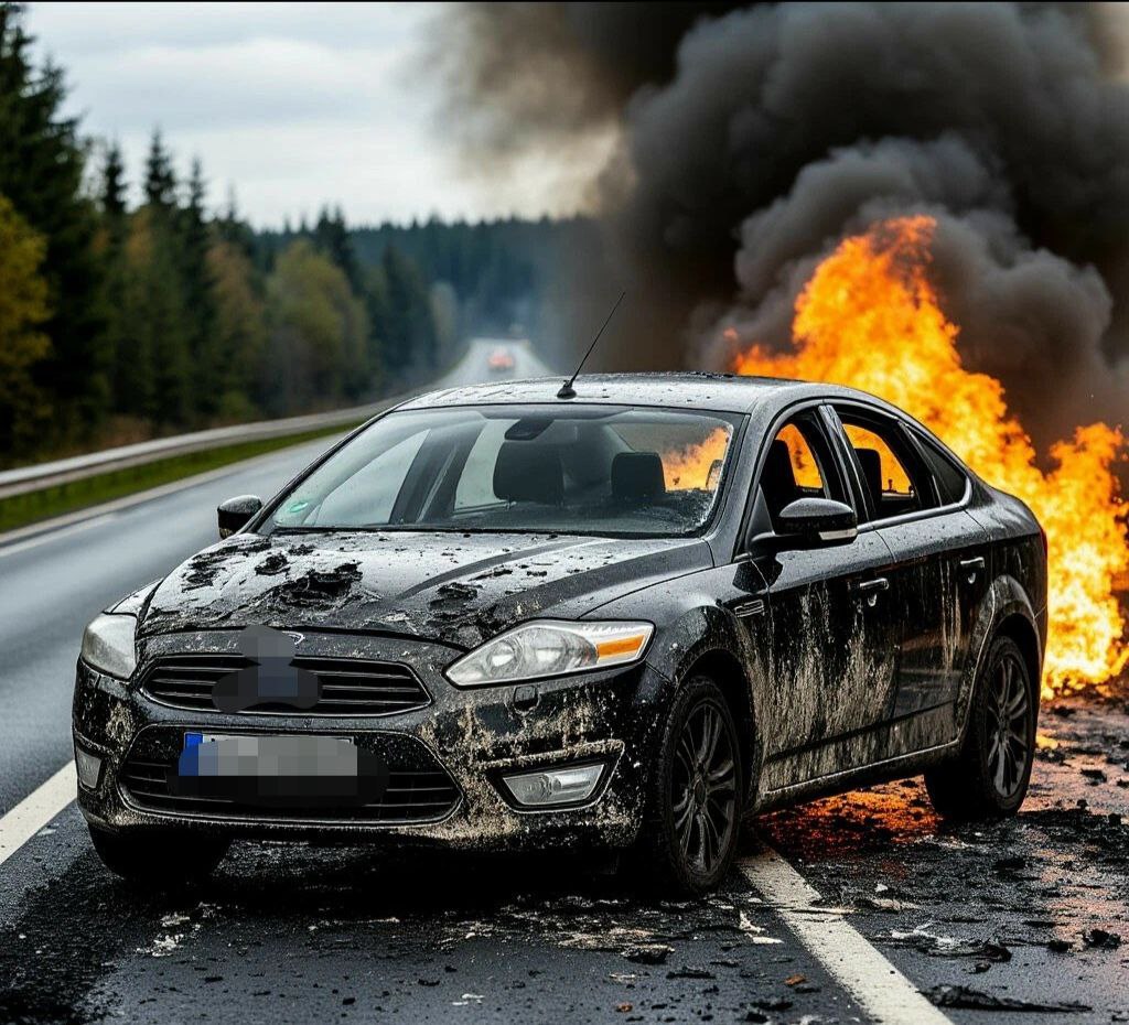 В Пензенской области на трассе М5 полностью сгорела легковушка после ДТП