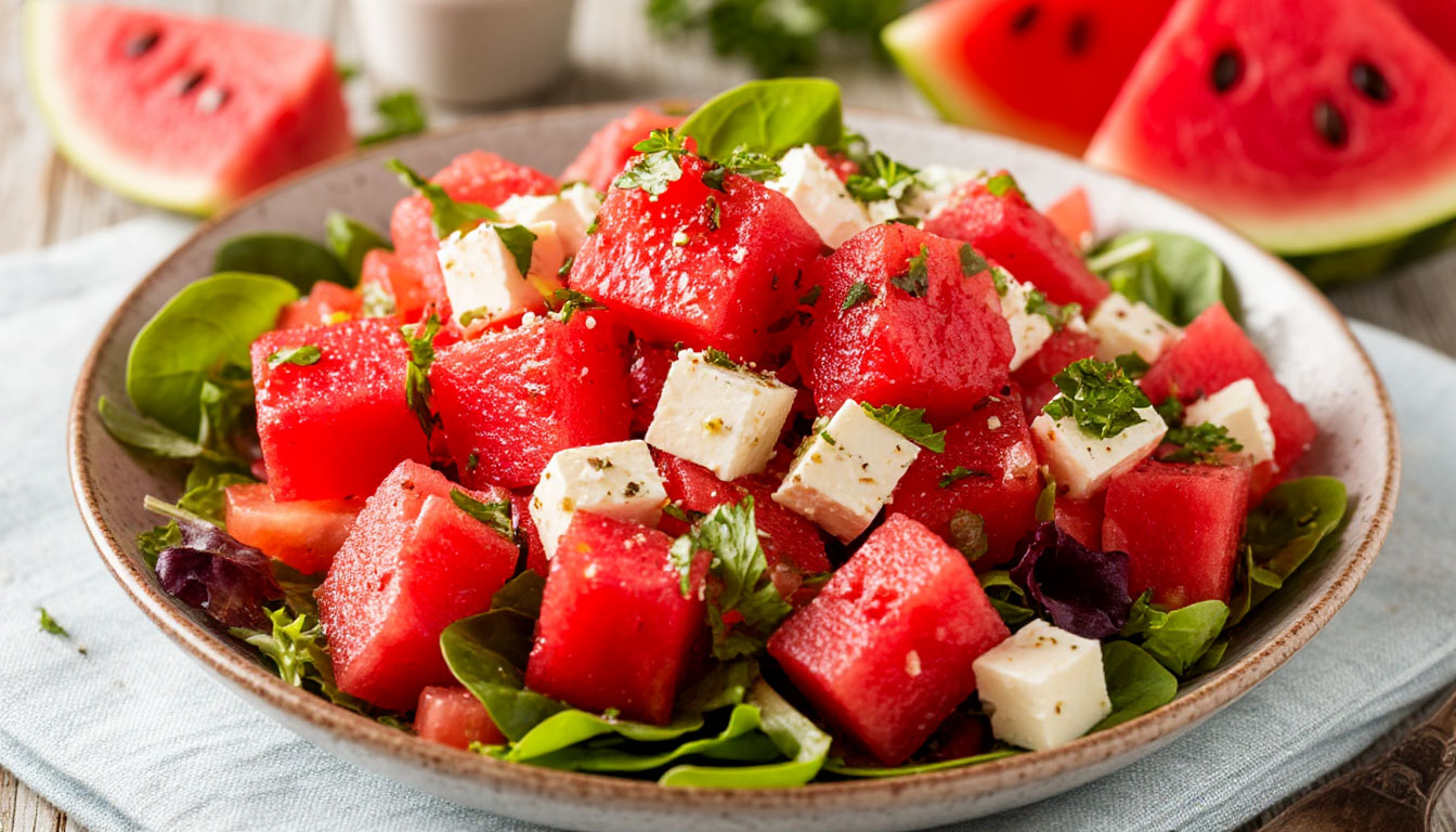 Освежающий летний салат с арбузом и фетой