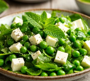 Легкий летний салат с зеленым горошком, фетой и мятой