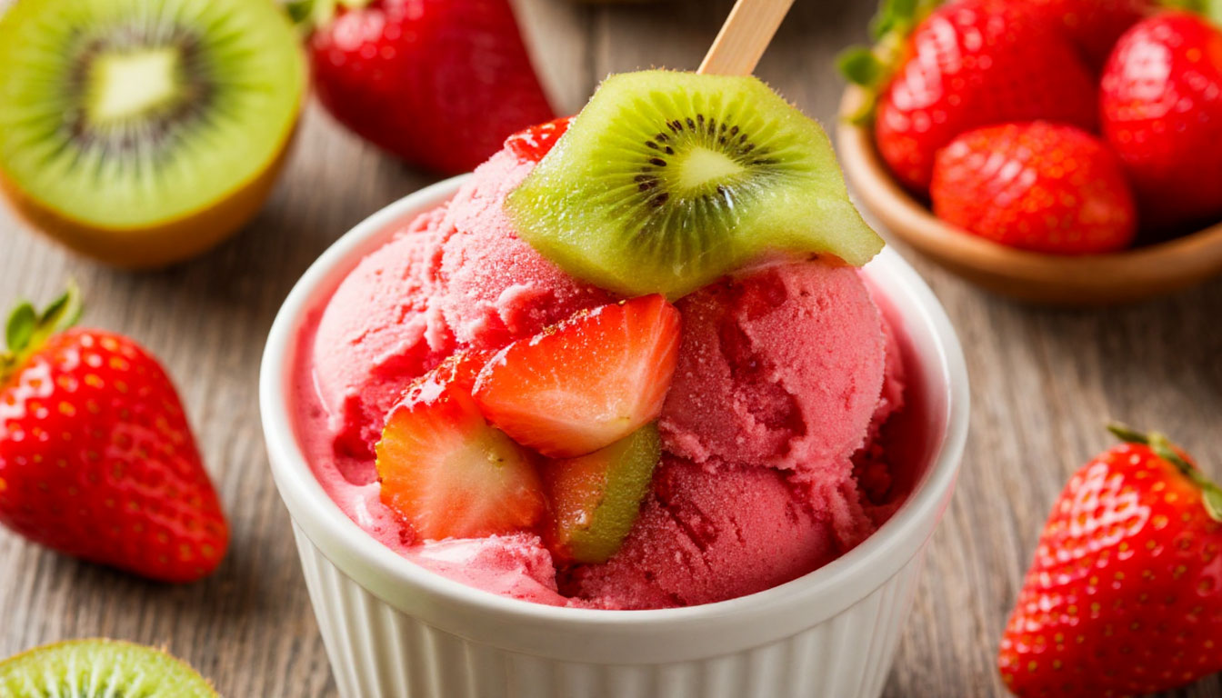 Домашний фруктовый лед с клубникой и киви