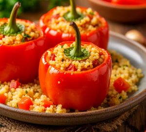 Яркий фаршированный перец с кускусом и овощами