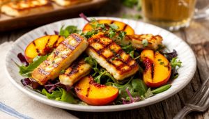 Летний хит: гриль-салат с персиками и халуми
