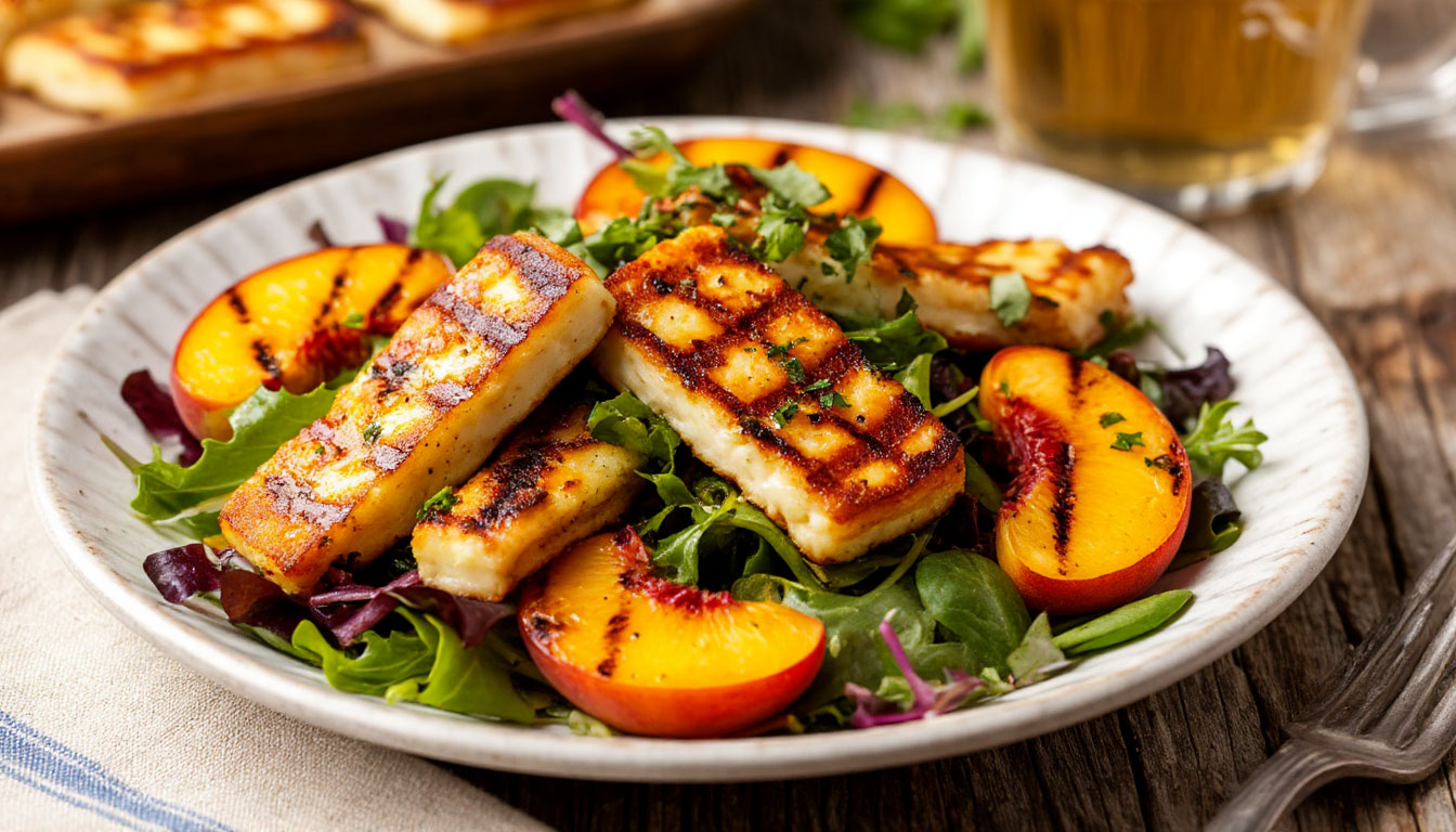Летний хит: гриль-салат с персиками и халуми