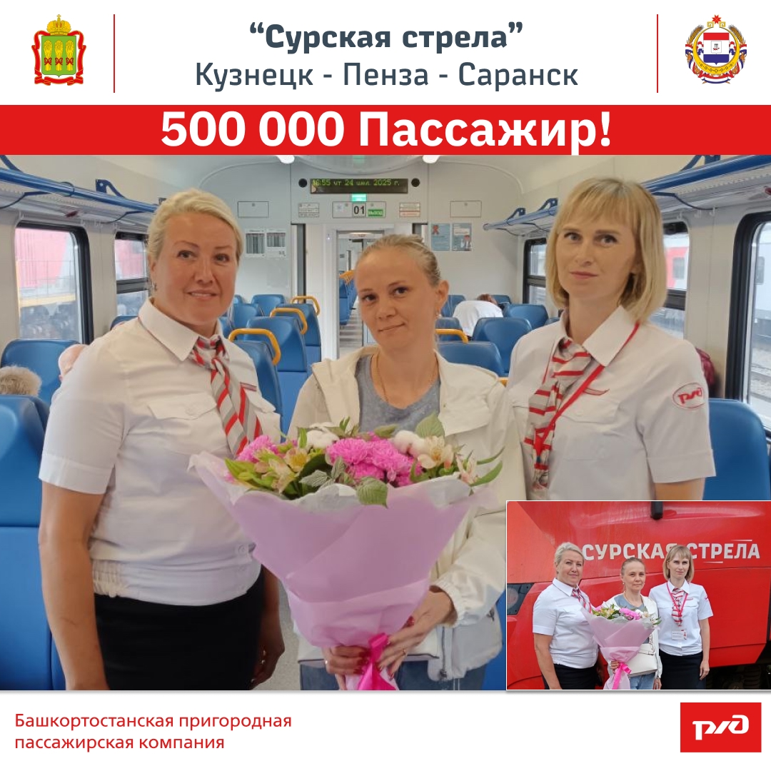 Воспитатель из Пензы стала 500-тысячным пассажиром «Сурской стрелы»