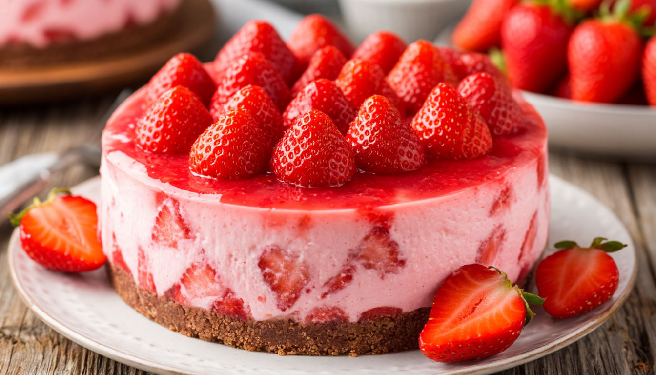 Нежный клубничный чизкейк без выпечки
