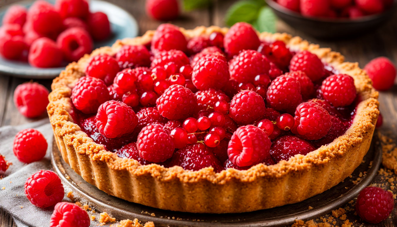 Ягодный пирог с малиной, смородиной и хрустящей крошкой