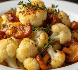 Цветная капуста с жареными лисичками и тимьяном