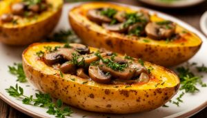 Картофельные лодочки с грибами и пряными травами