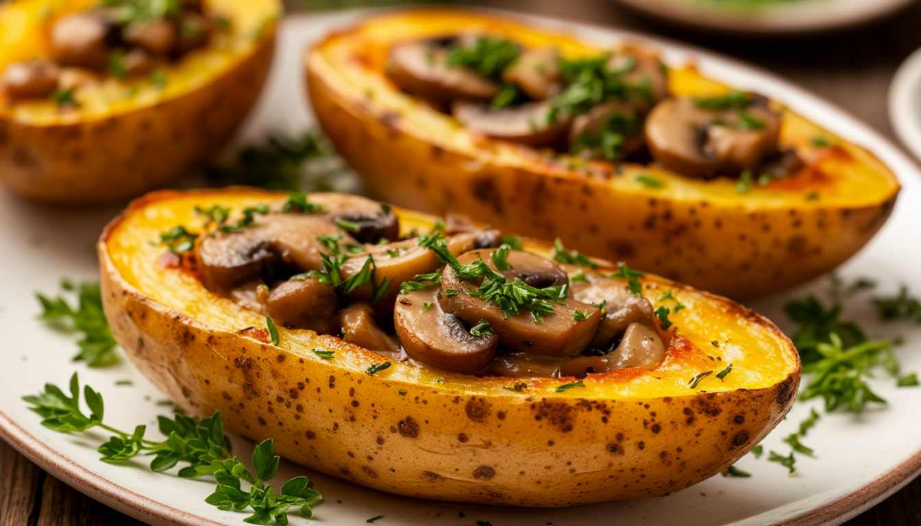 Картофельные лодочки с грибами и пряными травами